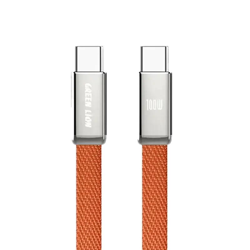 Green Lion Ultra-Thin Braided 1M Cable USB-C To USB-C 100W Orange Mascom International.webp